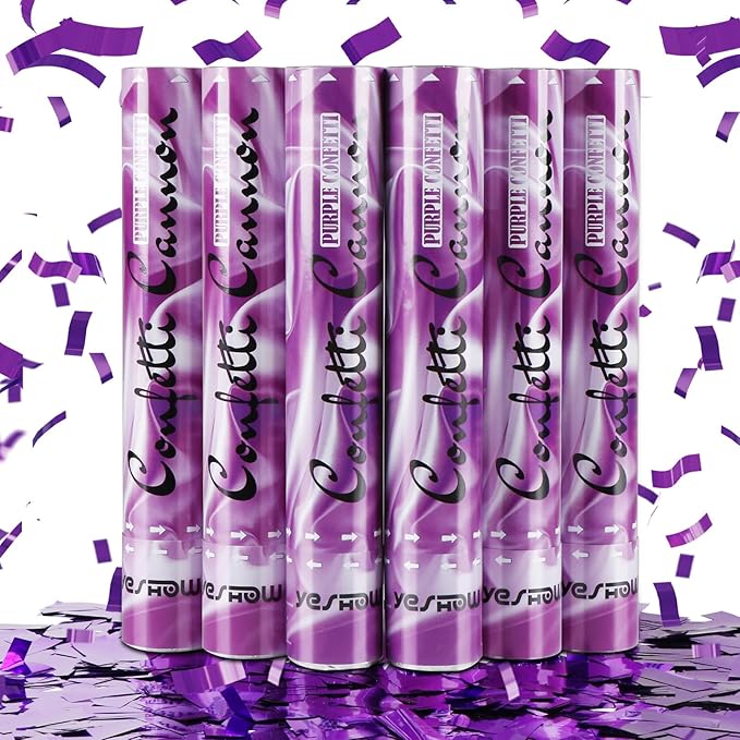 Confetti Cannon Poppers Purple, 6PACK YESHOW Purple Mylar Confetti Shooter for Graduation, Birthday Party, Halloween Party Christmas Eve and New Year Celebration