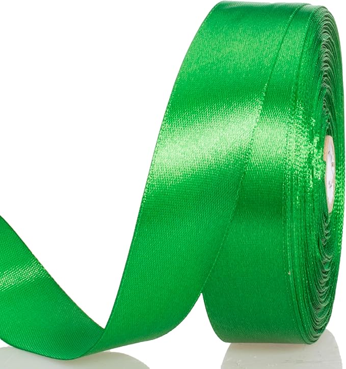 1 Inch Green Solid Satin Ribbon, 50 Yards Craft Fabric Ribbon for Gift Wrapping Floral Bouquets Wedding Party Decoration