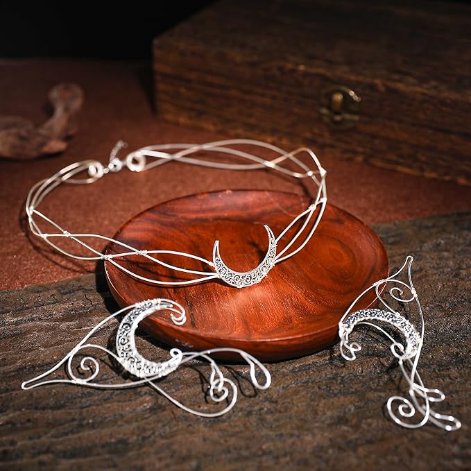 Renaissance Fairy Tale Costume Set - Elf Ear Cuff Earrings Decorative Medieval Fairy Winding Tiara Crown for Cosplay