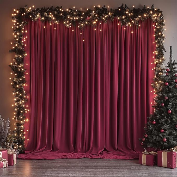 10x10ft Wrinkle Free ‌Burgundy Backdrop Curtain for Parties Soft Fabric Drapes Wedding ‌Curtain Backdrop for Birthday Party Decorations Background for Photography 5x10ft, 2 Panels