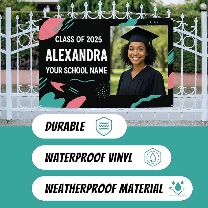 Custom Graduation Banner Class of 2025 with Photo and Name – Personalized Congrats Sign for High School or College Seniors – Indoor Outdoor Graduation Party Decoration