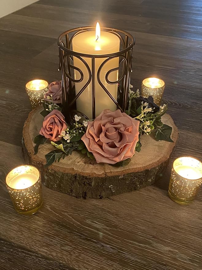 Pink Rose Artificial Flowers Dusty Fake Flower with Stems Bulk for DIY Wedding Bouquets Bridal Baby Shower Centerpiece Table Decorations Silk Faux Floral Arrangements Party Home Decor Indoor