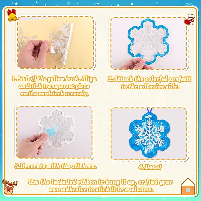 40pcs Christmas Crafts Bulk – Snowflake Paper Suncatcher DIY Kits for Winter Party, Holiday Ornaments, Classroom Decorations