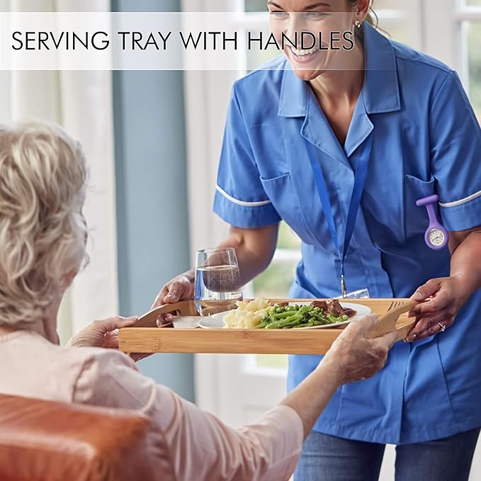 3 Pack Serving Tray with Handles, 3 Sizes Nestable Rectangular Tray Easy Carrying Serving Trays, Durable Bamboo Trays for Serving Food, Party, Kitchen, Organizing, Decorating