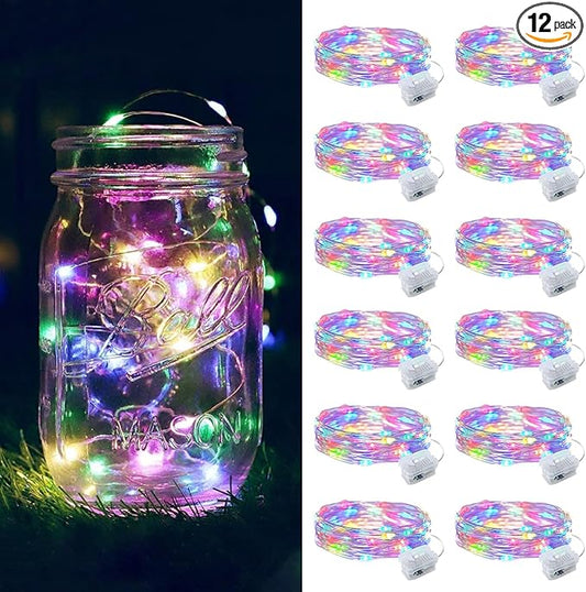 ZGWJ 12 Pack Fairy Lights Battery Operated, 7ft 20 Mini LED Fairy String Lights Silver Wire 3 Modes for DIY, Parties, Wedding, Bedroom, Halloween Christmas Decoration Multicolor