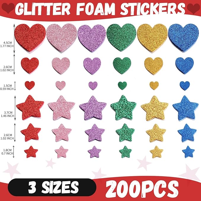 YGDZ Glitter Foam Stickers Set, Colorful Self Adhesive Stars Heart Gems Sticker for Kids Crafts, Rhinestones Jewel Home Decorations, for Cheer Pins, Craft Supplies for Kids