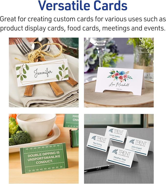 Avery Printable Tent Cards, 3.5" x 11", Ivory with Embossed Border, 50 Blank Place Cards for Laser or Inkjet Printers (5915)