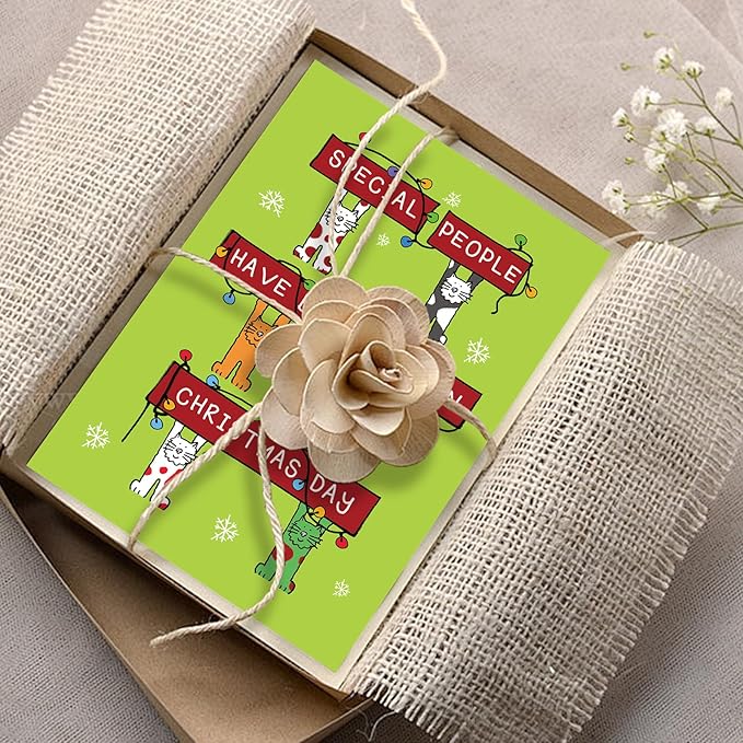 Funny Cat Christmas Birthday Card, December Birthday Card for Cat Lover, Holiday Bday Card Gift Idea for Friends Family