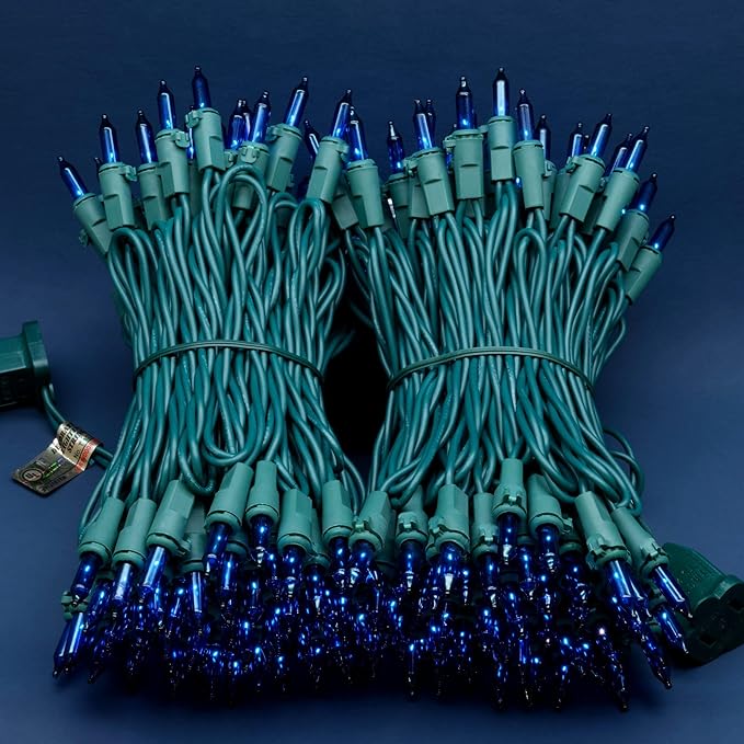 200 Count Blue Christmas Lights, Pack of 2 Strands 100 Count 33 ft Green Wire UL Listed Holiday String Light (Blue)