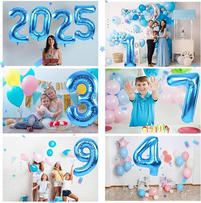 40 inch Blue Number Balloon Giant Foil Helium Balloons Blue Number 7 Balloon for 7th Birthday Party Decorations