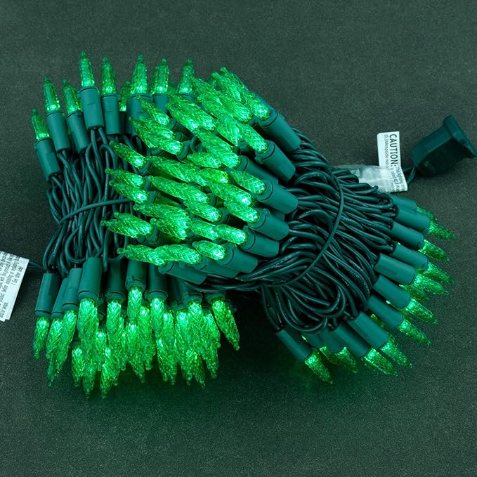 YULETIME Green Faceted LED Christmas Lights 200 Count 50 ft, Pack of 2 Strands 25 ft 100 Lights UL Certified Commercial Grade Green Wire Holiday String Light Set (Green)