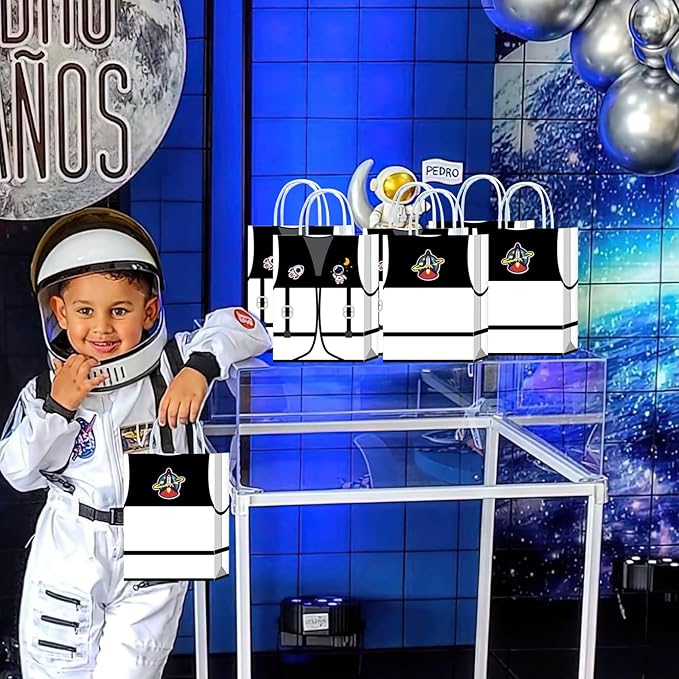 16 Pieces Astronaut Vest Birthday Goodie Bags,Outer Space Gift Snacks Treat Candy Favors Bags with Handles for Space Suit Theme Birthday Party Decorations