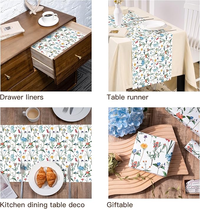 WRAPAHOLIC Kraft Wildflower Wrapping Paper - Mini Roll - 17 Inch x 16.5 Feet - Floral Wrapping Paper for for Wedding, Birthday, Bridal Shower, Tea Party