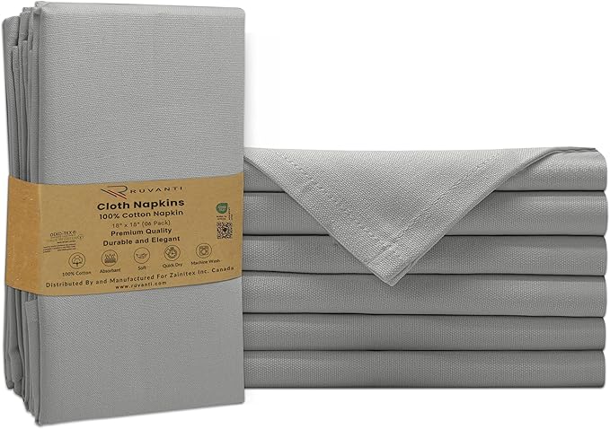 Ruvanti Premium Cloth Napkins Set of 6, 18x18 Inches, 100% Cotton, Washable, Soft & Absorbent, Perfect for Wedding, Christmas, ‎Thanksgiving Dinners - Wild Dove
