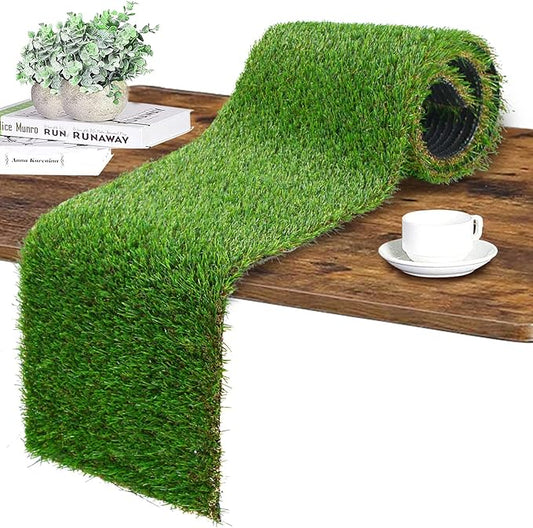 GLOBREEN Artificial Grass Table Runner 72 Inches Green Faux Turf Table Centerpiece for Football Golf Party Decorations Wedding Birthday Dining Baby Shower