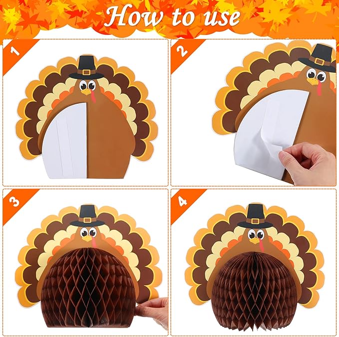 9 Pack Large Fall Thanksgiving Turkey Honeycomb Centerpiece 11 Inches Thanksgiving Party Decorations Different Style Turkey Paper Decorations Table Honeycomb