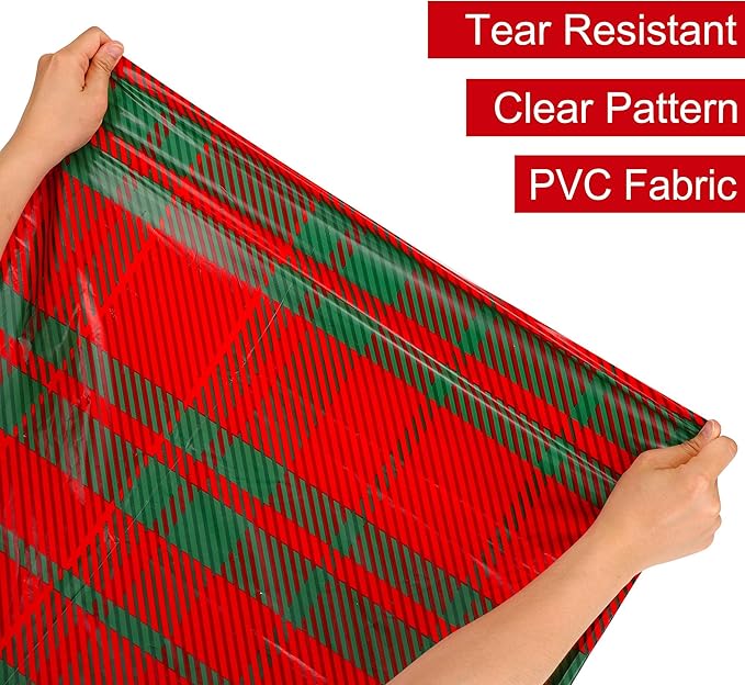 Mornajina 4 Packs 108 x 54 Inch Buffalo Checkered Plaid Merry Christmas Party Tablecloth Decorations Disposable Plastic Red and Green Xmas Rectangle Table Cloth (Buffalo Plaid)