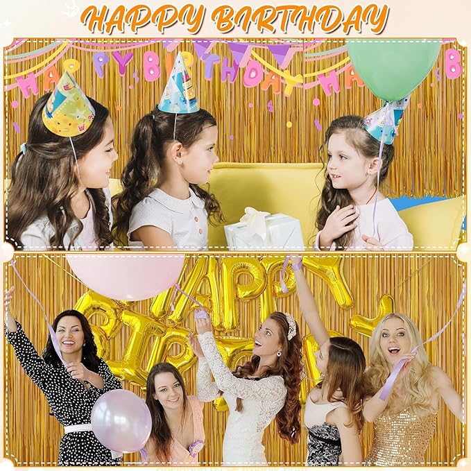 Crosize 7 Pack 3.3 x 9.9 ft Gold Foil Fringe Curtains Party Decorations, Gold Tinsel Curtain Backdrop for Parties, Door Streamers, Glitter Fringe Backdrop for Birthday Decoration, Baby Shower