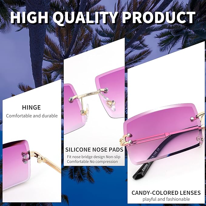 FEISEDY Vintage Rimless Sunglasses Rectangle Frameless Candy Color Glasses Women Men B2642