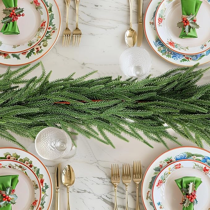 Faux Norfolk Pine Christmas Garland – Real Touch Greenery Artificial Cedar Christmas Garland for Fireplace Mantel, Staircase, Door Frame, Holiday Indoor Winter Décor (9FT-1Pack)