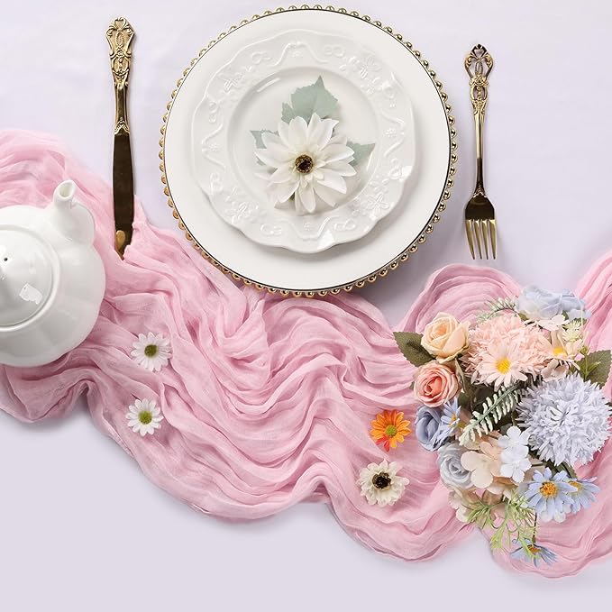 6 Pack Pink Cheesecloth Table Runner 10FT Boho Cheese Cloths Gauze Fabric Table Runners 120 Inch Rustic Sheer for Wedding Birthday Party Baby Shower Centerpiece Home Decorations