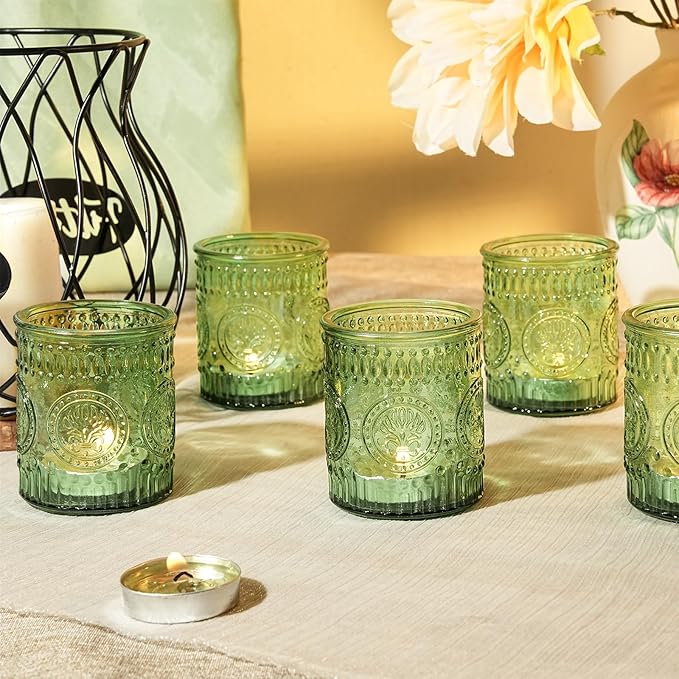 30pcs Votive Candle Holders for Christmas Decor, 2x2.5iInch Green Glass Tea Light Candle Holders for Winter Table, Green Votives for Wedding, Christmas, Party Decor & Gift-Giving