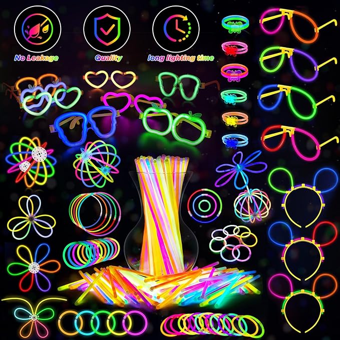 Halloween Party Supplies Glow in the Dark Party Favors for Adults Kids, 27 Carnival Accessories, 56 LED Light Up Toys Bulk, 100 Glow Sticks Party Pack, Neon Party Supplies & Decorations