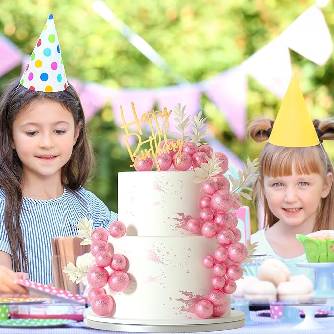 MIAHART Ball Cake Toppers Boho Grass Cake Topper Ball Cake Insert Decoration for Birthday Wedding Baby Shower Party Decorations Boho Themed Party Supplies (Rose Gold)