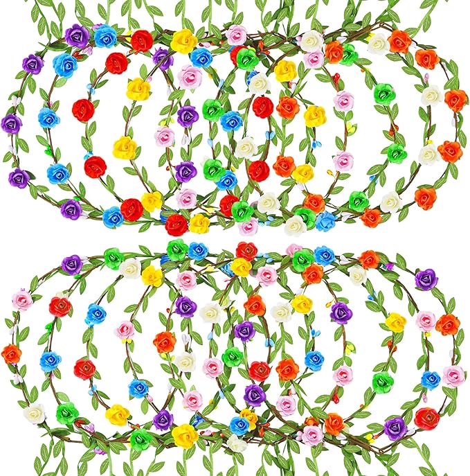 Assorted Colored Flower Crown, Wreath Headband Floral Headpiece Party Festivals, Garland Multicolor Headbands