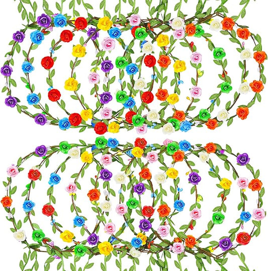 Assorted Colored Flower Crown, Wreath Headband Floral Headpiece Party Festivals, Garland Multicolor Headbands