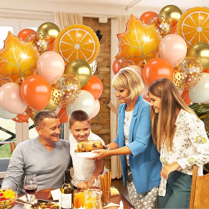 Fall Balloons,12 Inch Pastel Orange White and Gold Confetti Balloons with Leaf Citrus Foil Balloon for Fall Baby Shower Autumn Birthday Wedding Halloween Thanksgiving Party Decorations
