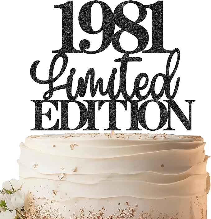 Limited EDITION 1981 Cake Topper - Black Glitter Happy 44th Birthday Party Cake Decoration Supplies, Cheer to 44 Years Cake Bunting Decor for 44th Birthday Party Photo Booth Props