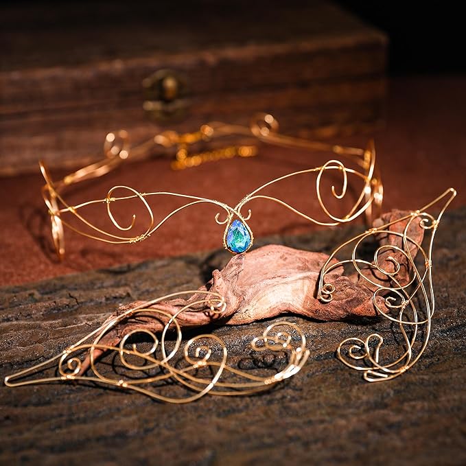 Renaissance Fairy Tale Costume Set - Elf Ear Cuff Earrings Decorative Medieval Fairy Winding Tiara Crown for Cosplay