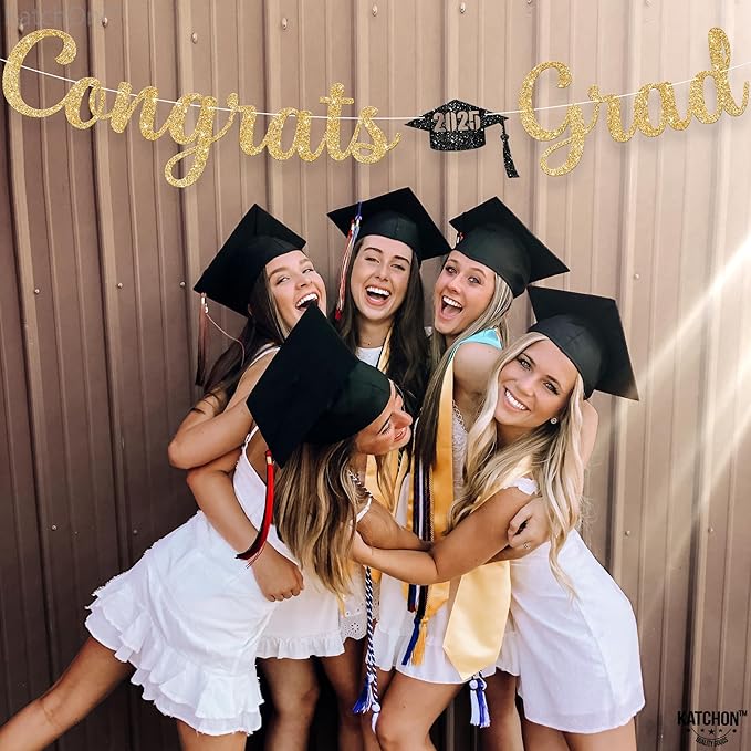 KatchOn, Glitter Gold Congrats Graduation Banner Class of 2025 - No DIY, 10 Feet | Pre - Strung Gold Grad Decorations | Congratulations Banner for Graduation Decorations 2025