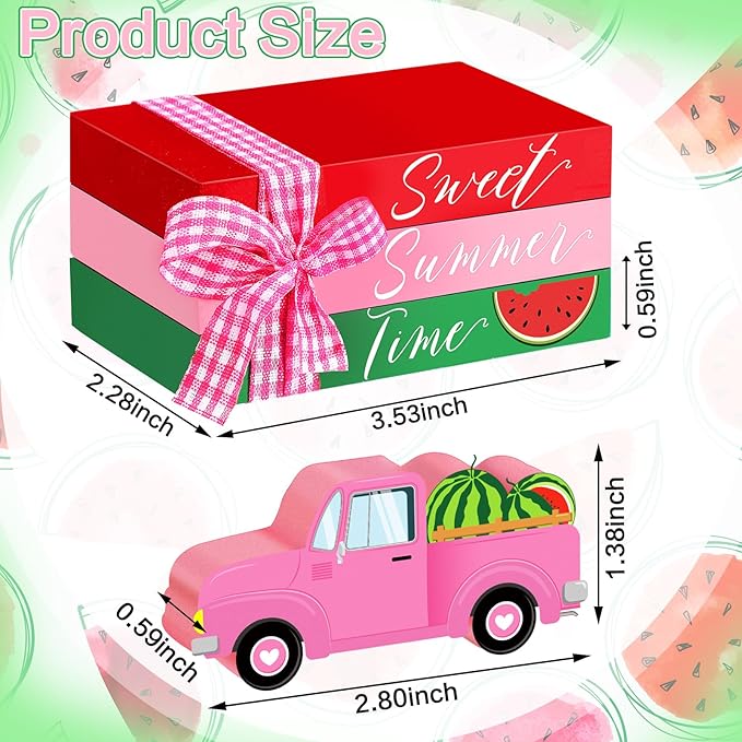 Chunful 4 Pcs Watermelon Tiered Tray Decor Mini Summer Decor Summer Table Decorations Wooden Decorative Books Stack for Home Kitchen Party Shelf Farmhouse Accessories(Watermelon)