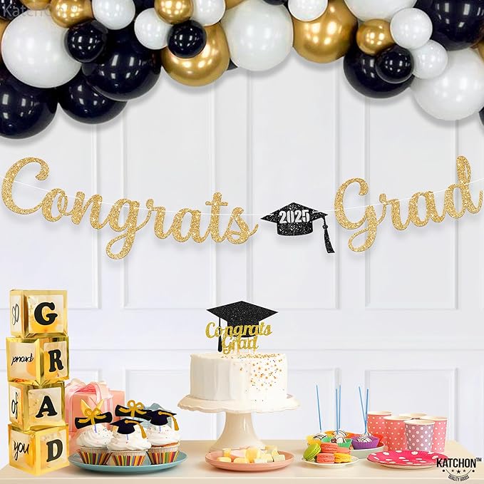 KatchOn, Glitter Gold Congrats Graduation Banner Class of 2025 - No DIY, 10 Feet | Pre - Strung Gold Grad Decorations | Congratulations Banner for Graduation Decorations 2025
