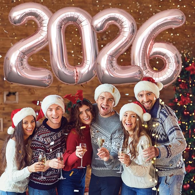 KALOR 42 Inch 2026 Rose Gold Foil Mylar Number Balloons, Giant 2026 New Years Decorations for 2026 Happy New Year Eve and Graduations Party Supplies