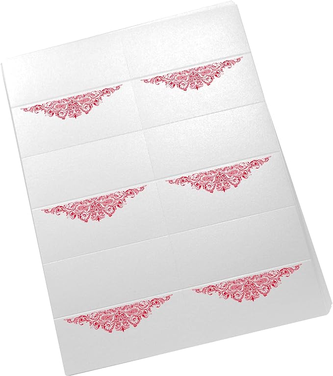 Paisley Printable Place Cards, Ruby Red (Choose Color), Set of 150 (25 Sheets), Laser & Inkjet Printers - Wedding, Party, Dinner, and Special Events - Made in the USA
