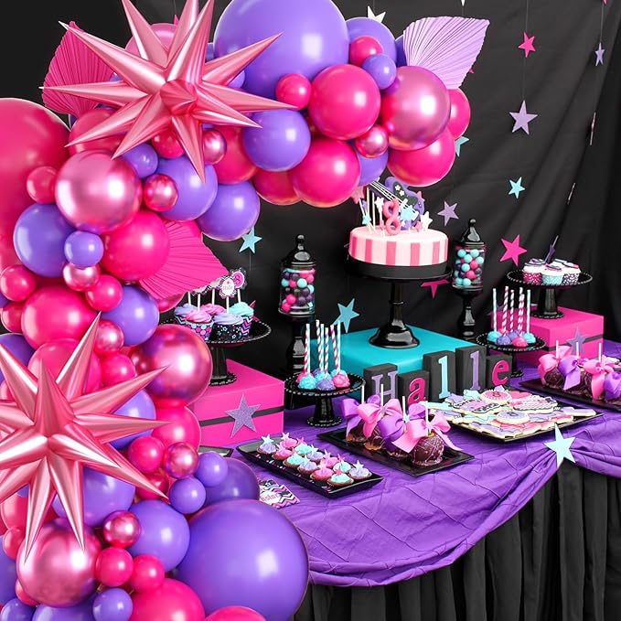 Paready Hot Pink Purple Balloons Garland Arch Kit, 100Pcs Pink Purple Metallic Balloons Arch for Girls Birthday Baby Shower Engagement Wedding Bridal Shower Party Decorations