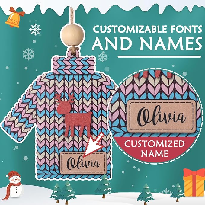 Personalized Name Ornaments for Christmas Tree, 2025 Wooden Custom Family Christmas Ornaments,4" Xmas Tree Decoration for Kids Baby Boy Girl
