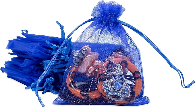 TheDisplayGuys 48-Pack 3x4 Royal Blue Sheer Organza Gift Bags with Drawstring, Goodie Bags for Jewelry, Candy Bags, Treat Bags, Wedding Favors Small Mesh Bags
