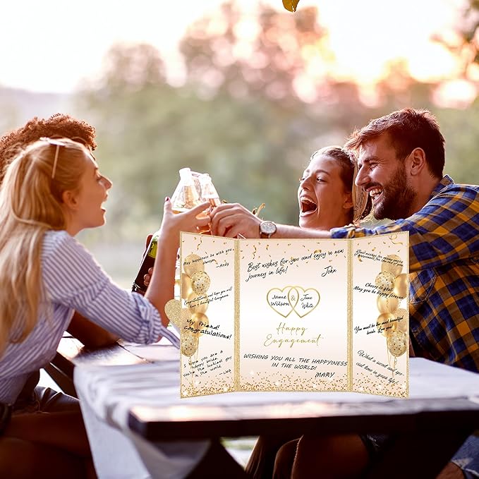 DARUNAXY Champagne Gold Engagement Party Decorations, Happy Engagement Alternative Signature Guest Book Just Engaged Gifts Almost Married Congratulations Engagement Signing Card Board Party Supplies