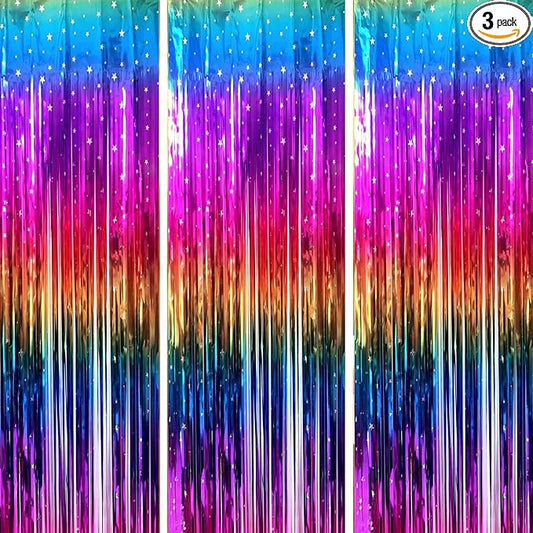 3 Pack Rainbow Backdrop Party Decorations Tinsel Curtain Party Backdrop Foil Fringe Birthday Decorations Photo Booth Streamer Rainbow Theme Bachelorette Graduation Party Decorations