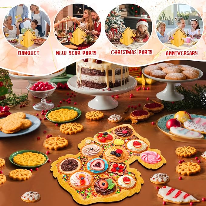 1 PCS Wooden Christmas Serving Trays Christmas Charcuterie Boards for Food Fruit Xmas Serving Platters for 2026 New Year Party Supplies Fillable Holiday Dish Plates for Party Home Tabletop Decoration