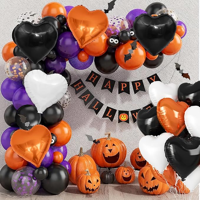 Black Orange Heart Balloons, 18 Inch Black White Orange Heart Foil Shape Balloon, 12PCS Large Love Helium Balloons for Birthday Graduation Halloween Thanksgiving Day Graduation Party Decorations