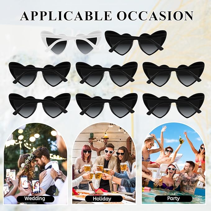 4/6/8/10/12 Pack Bachelorette Sunglasses Heart Sunglasses Vintage Heart Shaped Glasses for Women Bridal Party Wedding