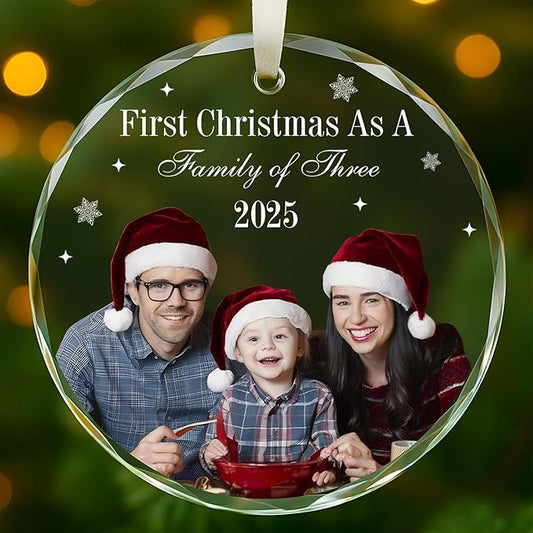 Personalized Crystal Christmas Ornaments with Photo, Custom Christmas Photo Tree Glass Ornaments, Elegant Crystal Keepsake for Family, Couples, Weddings & Christmas 2025 Gifts (#PGO06)