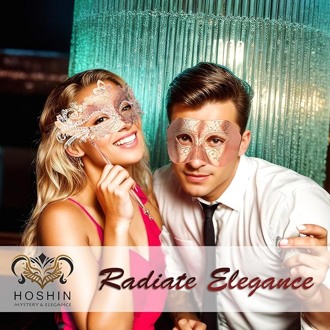 Hoshin Masquerade Mask for Couple, Mardi Gras Deecorations Venetian Masks with Stick for Womens