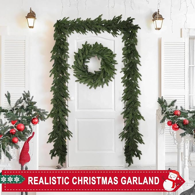 6 Ft Realistic Christmas Garland,Natural Droopy,Soft Bendable Cedar Garland, Lifelike Garland Christmas Decorations,Christmas Garland for Mantle Table Fireplace Stairs Christmas Decorations Outdoor