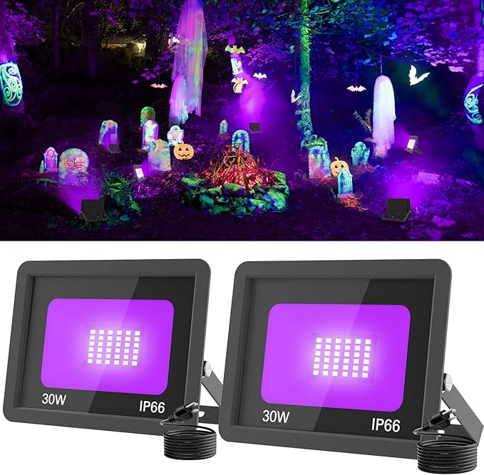 T-SUN 30W LED Black Lights, Blacklight Flood Lights with Plug, IP66 Waterproof Black Light for Glow Party, Halloween Decorations, Fluorescent Poster, Body Paint, Bedroom, Neon Glow, Aquarium